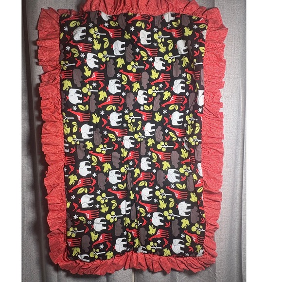 Handmade Other - Handmade Reversible Jungle Animal Polka Dot Baby Blanket Red Ruffle Trim 48x30
